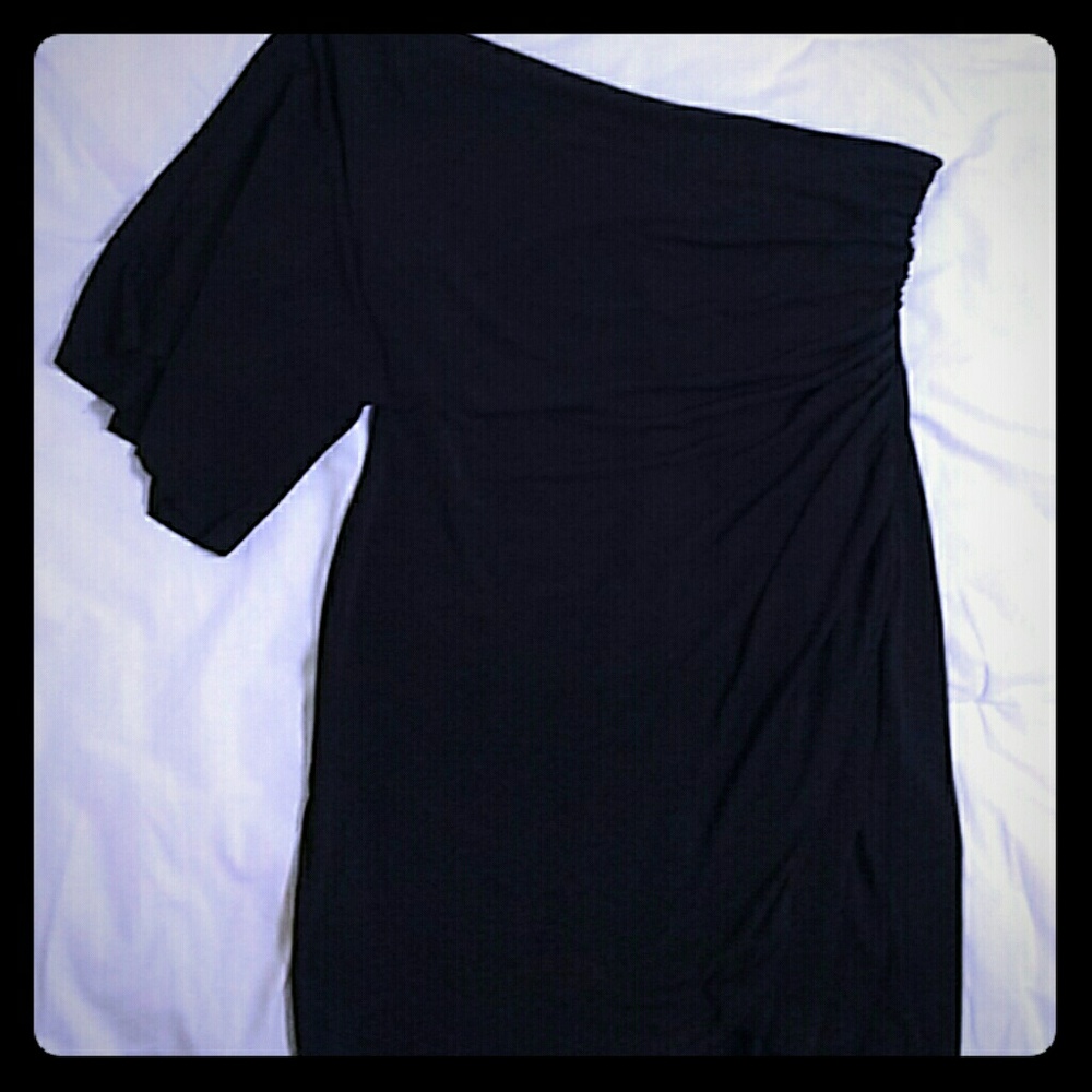 One sleeve navy blue dress